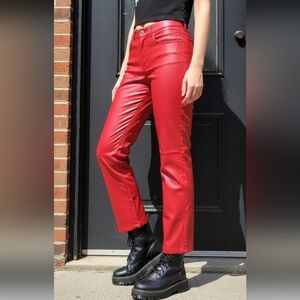 RARE BODYWAVES Women's Red Classic Pants Faux Leather Size 5 Rise 9.5"